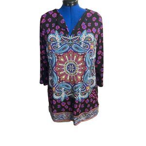 NICOLE By Nicole Miller Multicolored Geometric Tunic Top Size XL